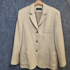 VTG Embassy Row Blazer Jacket Camel 14 Houndstooth Wool Classic Menswear Pockets